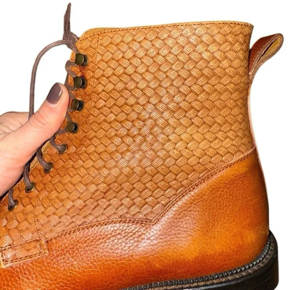 TAFT Combat Boots Mens Size 41 Brown Leather Cap Toe Lace Up Woven Spain Casual